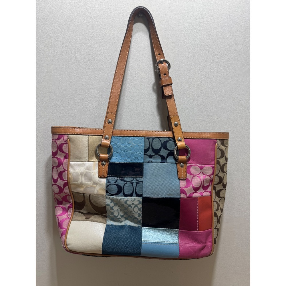 COACH Multicolor Patchwork Tote Bag Two Handles Z… - image 2